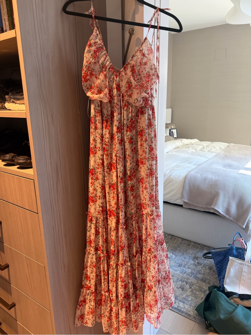 Miss Floral Red & Cream Maxi Dress with Spaghetti Straps